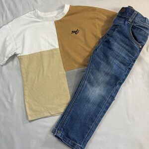 Next - Toddler 2 piece set - Gray and Tan Set shirt and denim jeans